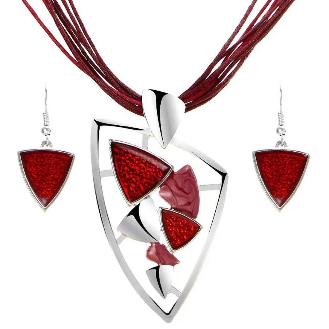 Bohemian Enamel Jewelry Sets For Women Silver Plated Geometric Big Gem Pendant Necklace And Earrings Set Wholesle Jewelry Set