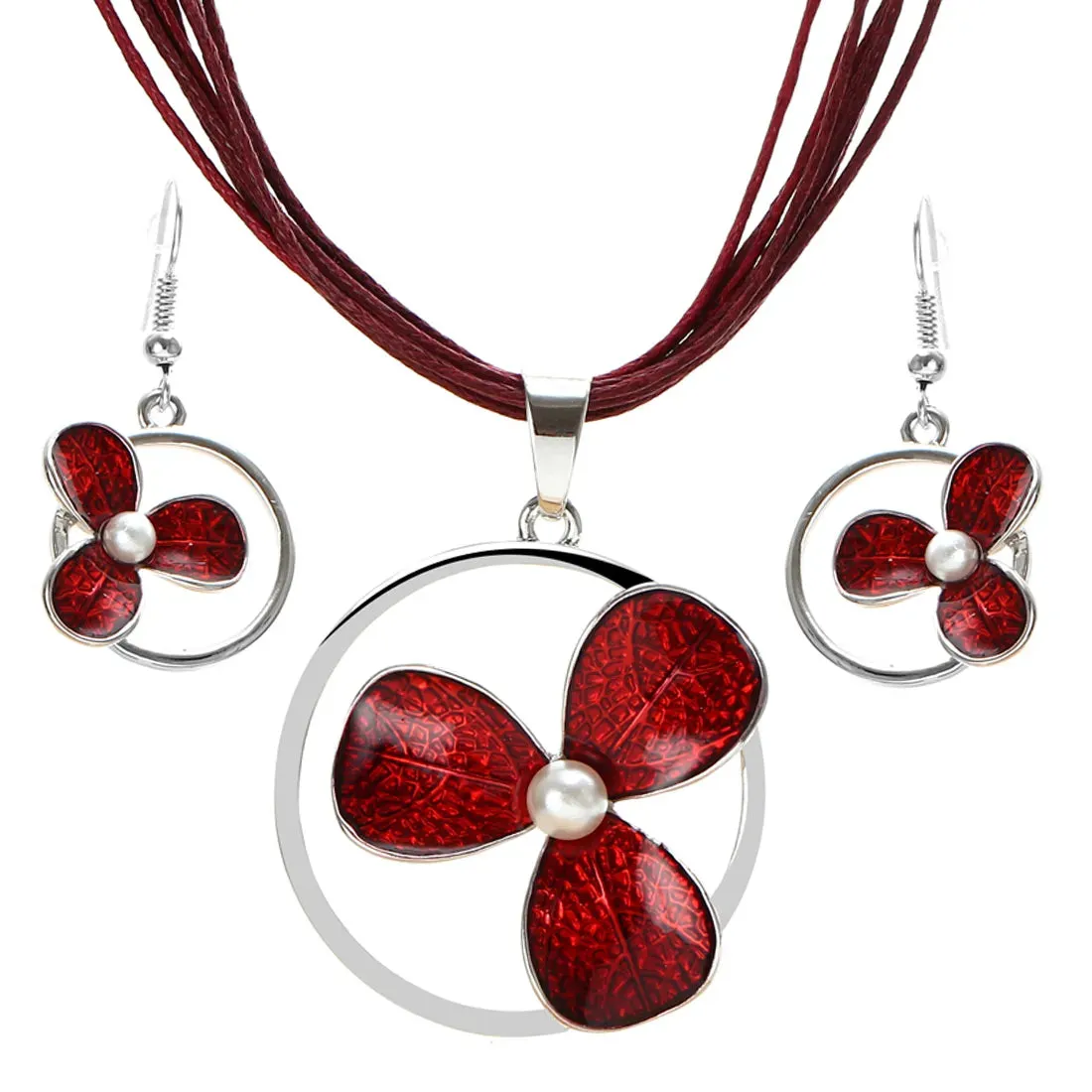 Bohemian Enamel Jewelry Sets For Women Silver Plated Geometric Big Gem Pendant Necklace And Earrings Set Wholesle Jewelry Set