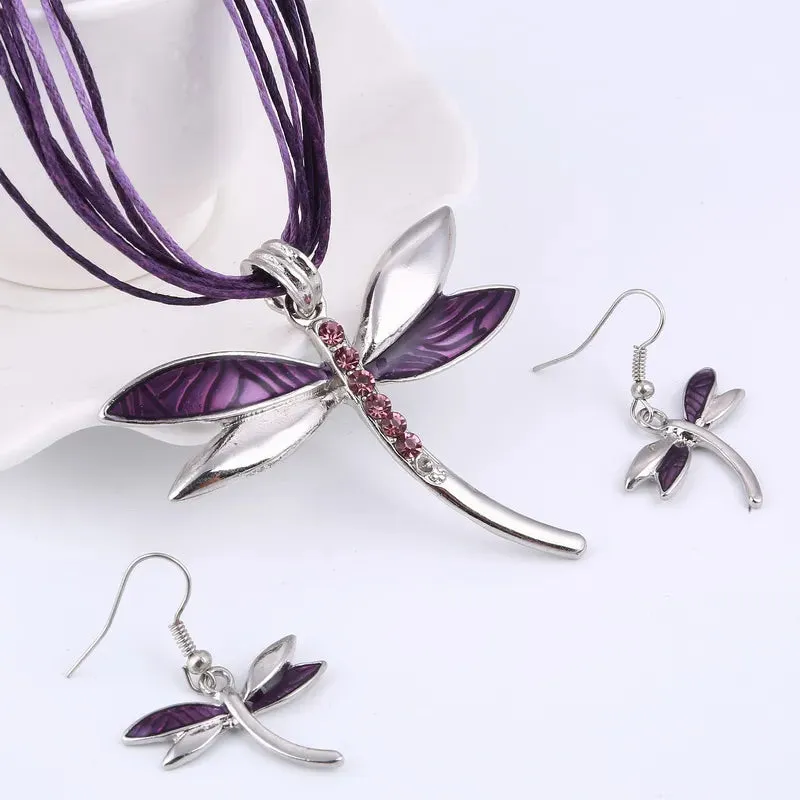 Bohemian Enamel Jewelry Sets For Women Silver Plated Geometric Big Gem Pendant Necklace And Earrings Set Wholesle Jewelry Set