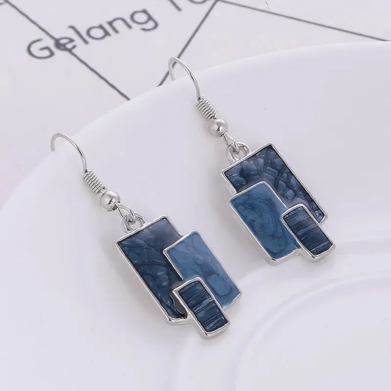 Bohemian Enamel Jewelry Sets For Women Silver Plated Geometric Big Gem Pendant Necklace And Earrings Set Wholesle Jewelry Set