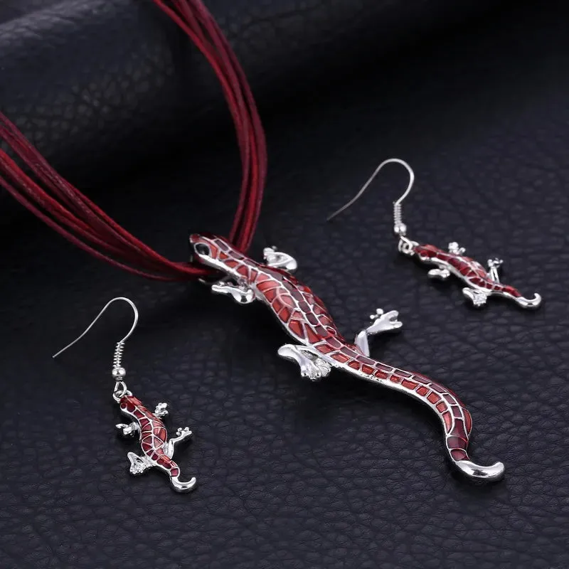Bohemian Enamel Jewelry Sets For Women Silver Plated Geometric Big Gem Pendant Necklace And Earrings Set Wholesle Jewelry Set