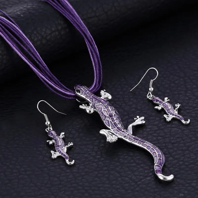 Bohemian Enamel Jewelry Sets For Women Silver Plated Geometric Big Gem Pendant Necklace And Earrings Set Wholesle Jewelry Set