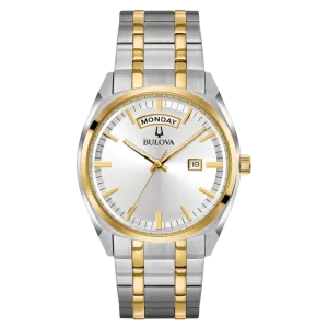 Bulova Surveyor Watch Two-Tone Silver Dial Quartz Day-Date 39mm