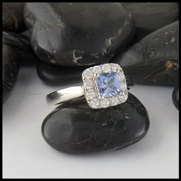 Ceylon Sapphire Halo Ring