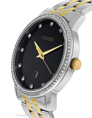 Citizen Quartz Mens Swarovski Crystal Dress- Two Tone - Black Dial