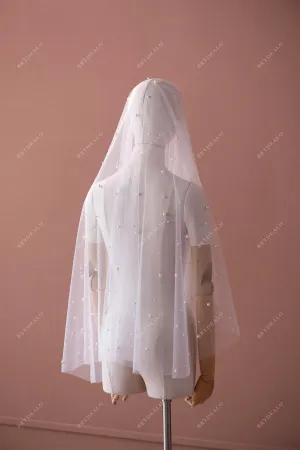 Classic Fingertip Length Pearls Wedding Veil without Comb Classic Fingertip Length Pearls Wedding Veil without Comb