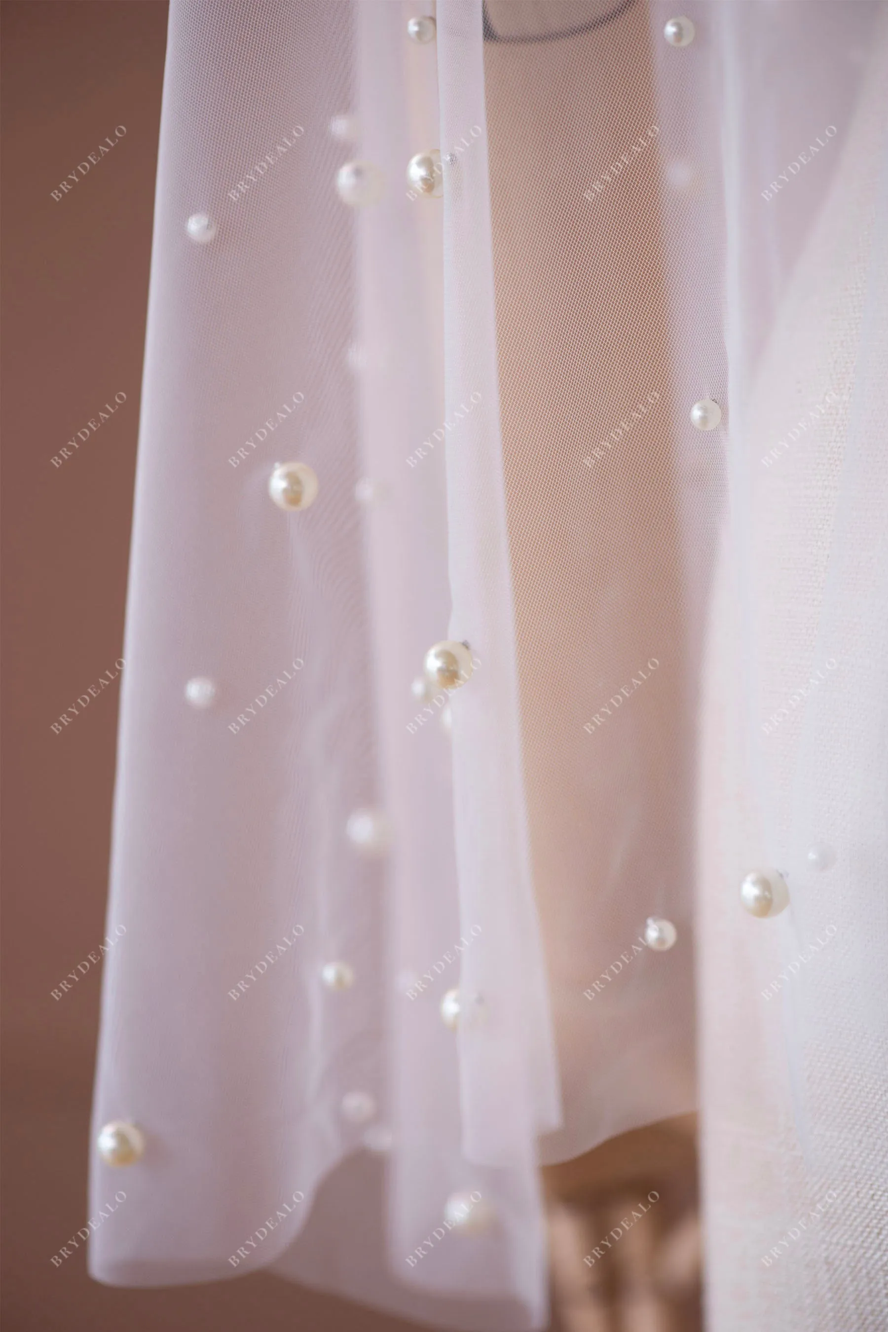 Classic Fingertip Length Pearls Wedding Veil without Comb