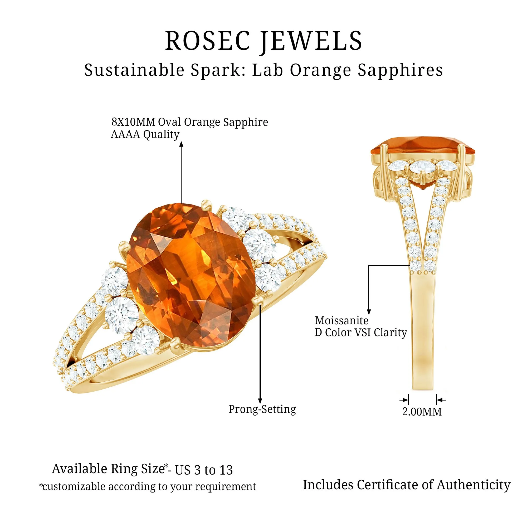 Classic Lab Created Orange Sapphire Oval Engagement Ring With Moissanite