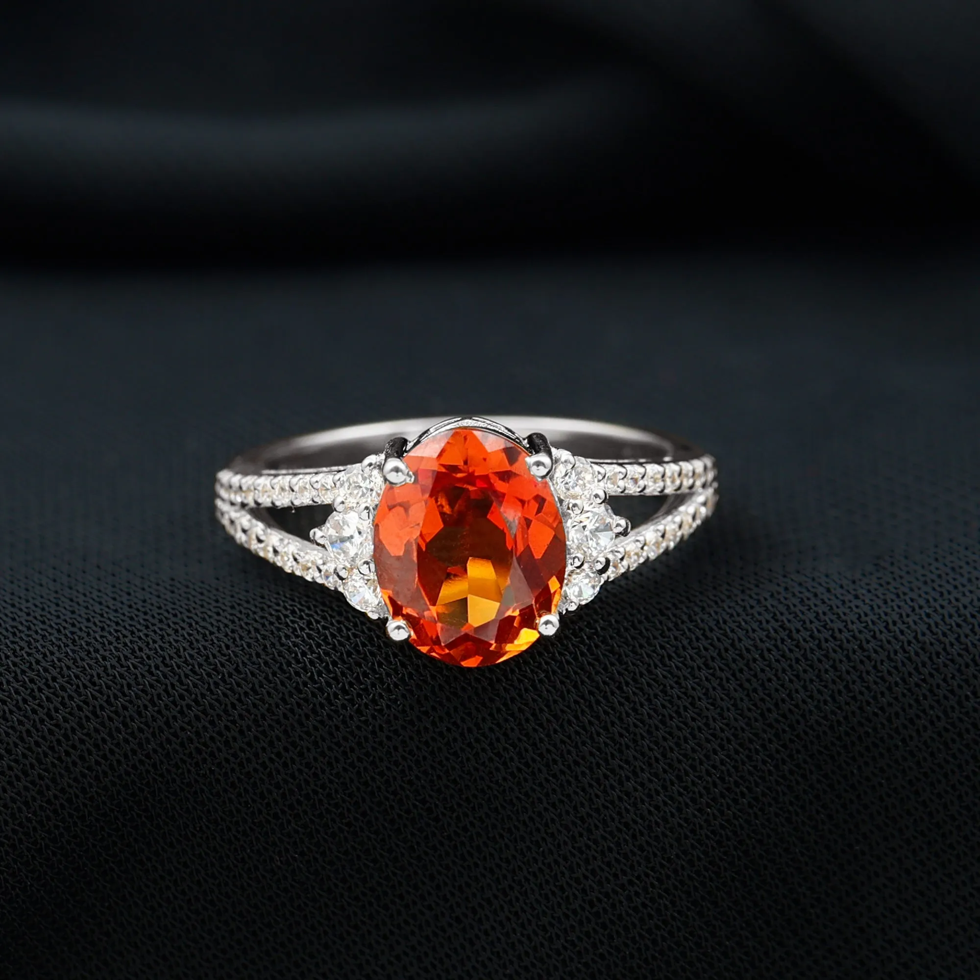 Classic Lab Created Orange Sapphire Oval Engagement Ring With Moissanite