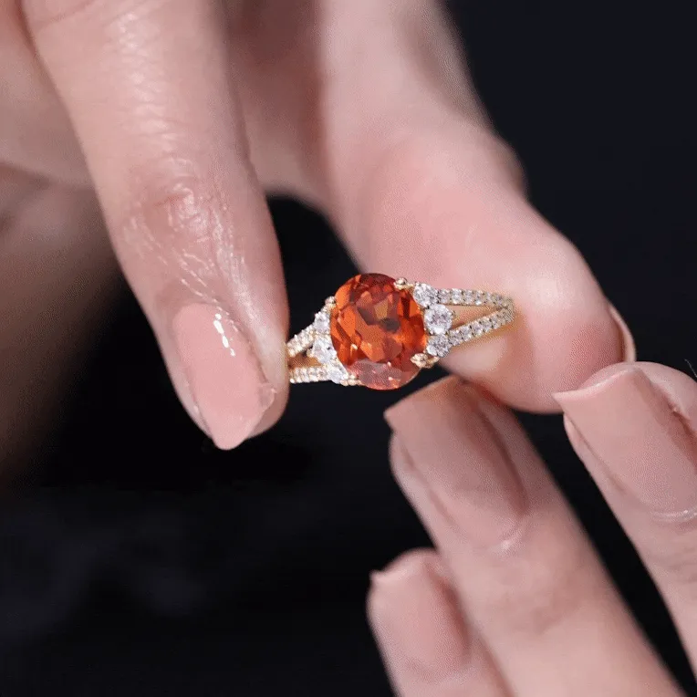 Classic Lab Created Orange Sapphire Oval Engagement Ring With Moissanite