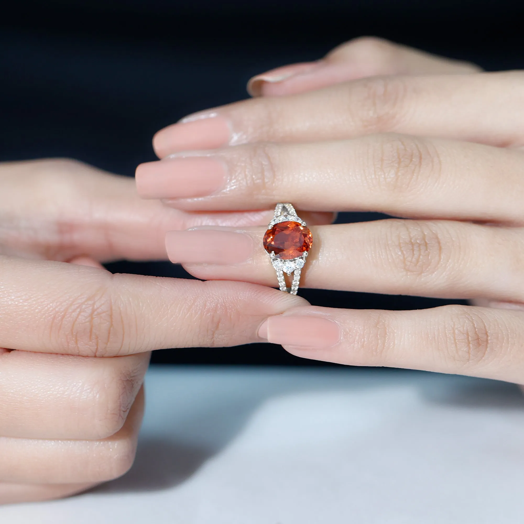 Classic Lab Created Orange Sapphire Oval Engagement Ring With Moissanite