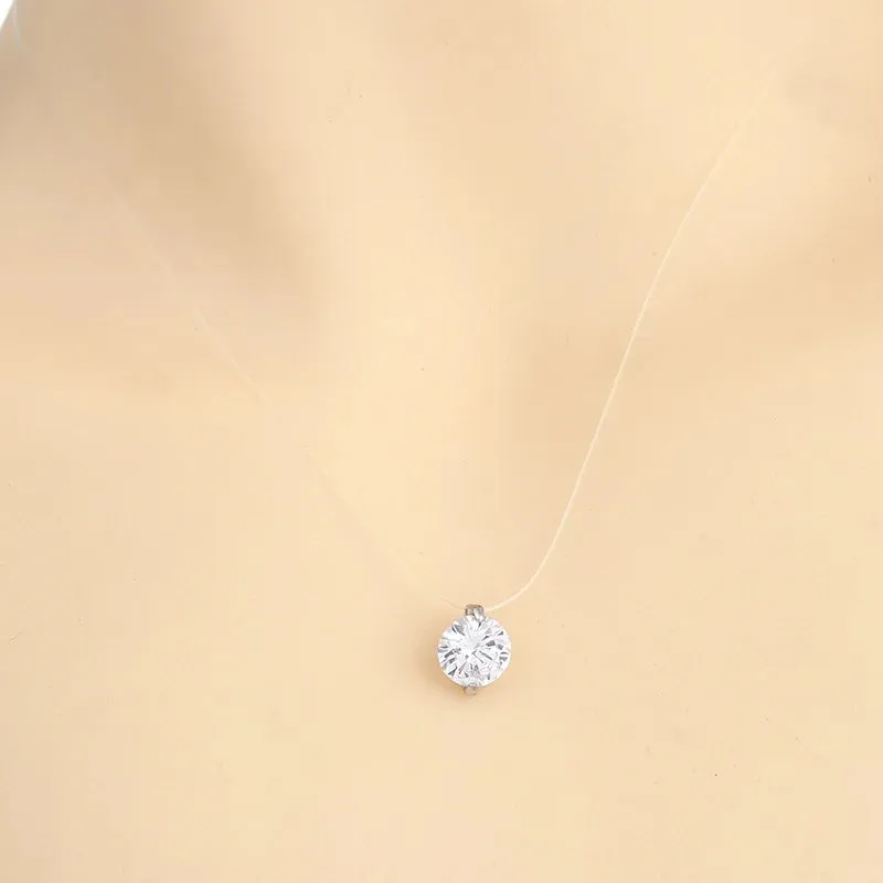 Collares Zircon Round Transparent Chain Clavicle Charm Invisible Women Line For Fishing Love Necklace