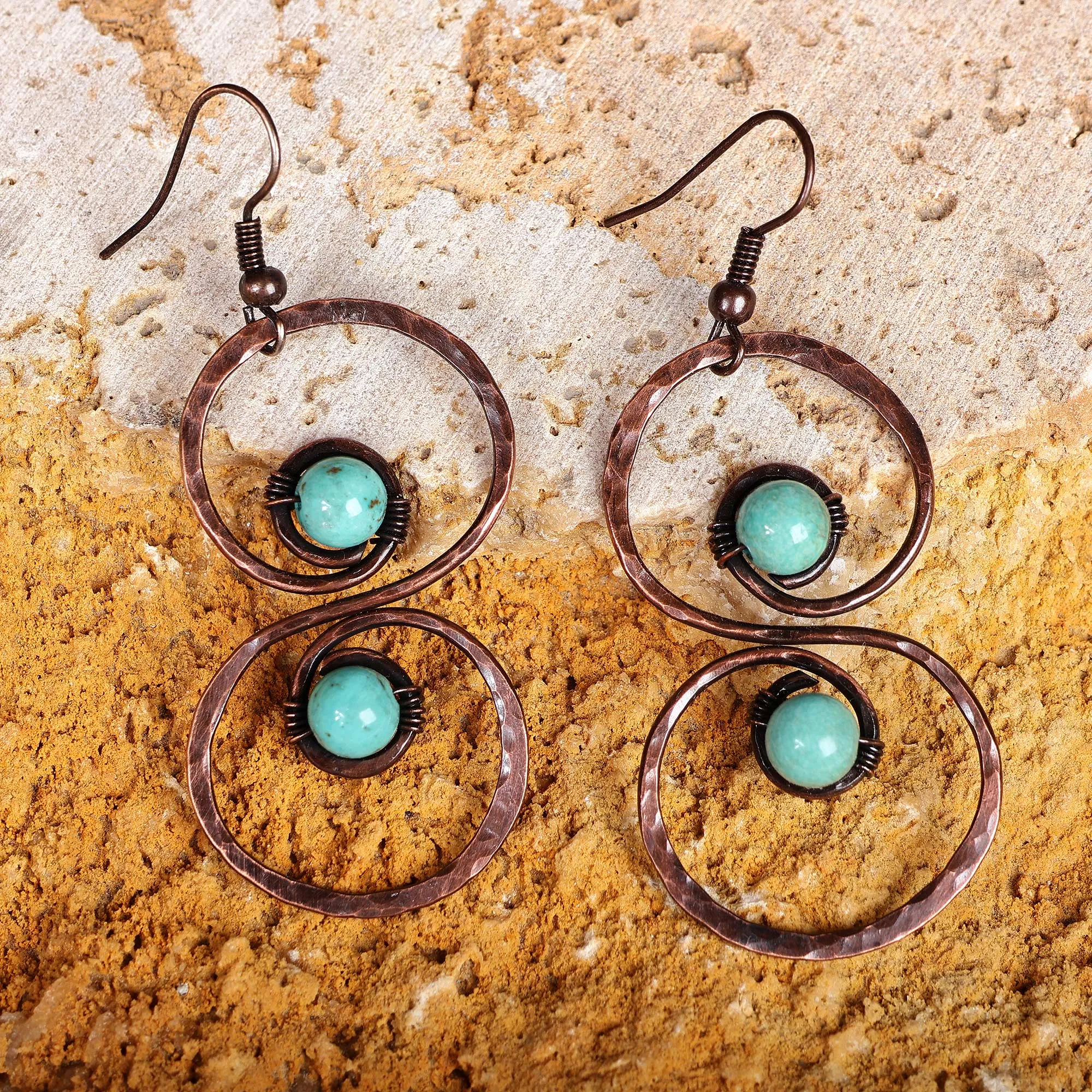 Copper and Reconstituted Turquoise Dangle Earrings - Boundless Glamour | NOVICA