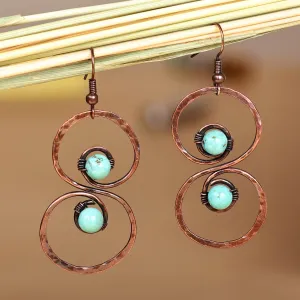 Copper and Reconstituted Turquoise Dangle Earrings - Boundless Glamour | NOVICA