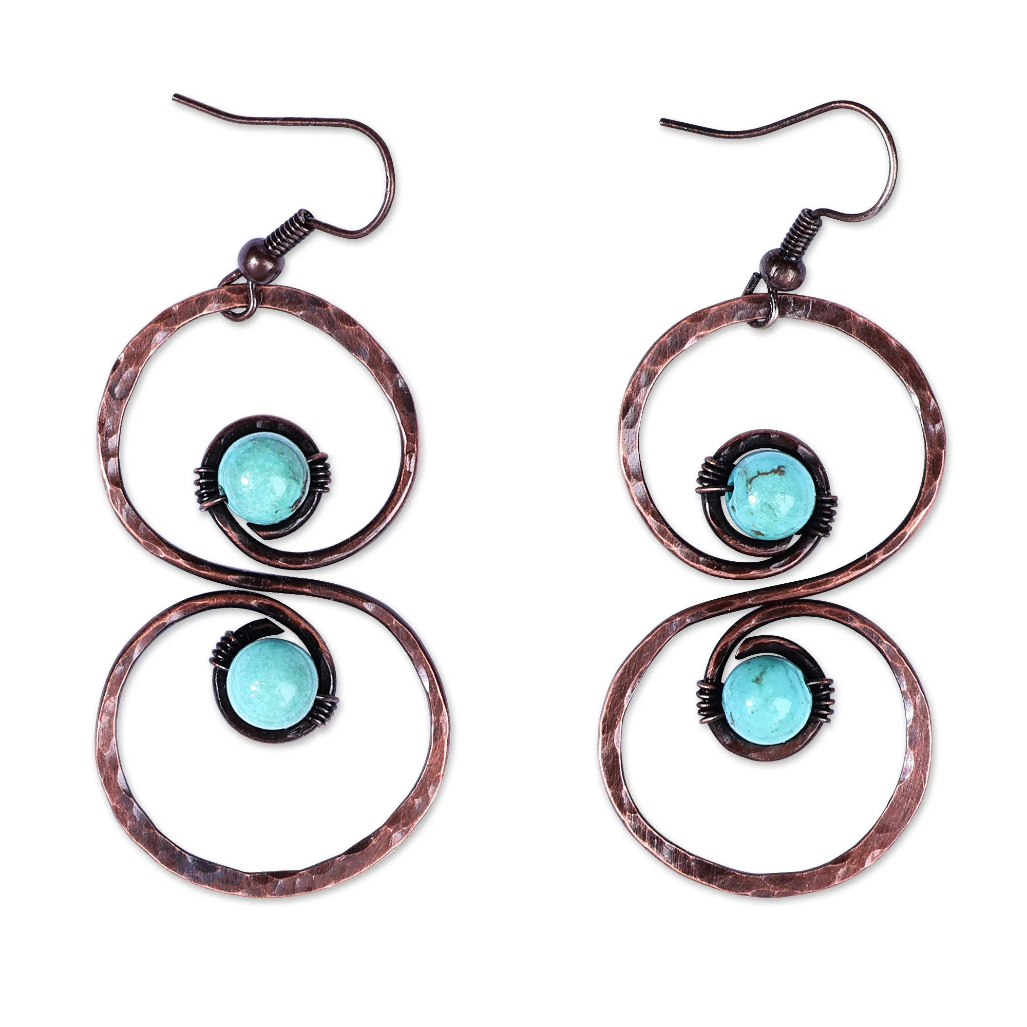 Copper and Reconstituted Turquoise Dangle Earrings - Boundless Glamour | NOVICA