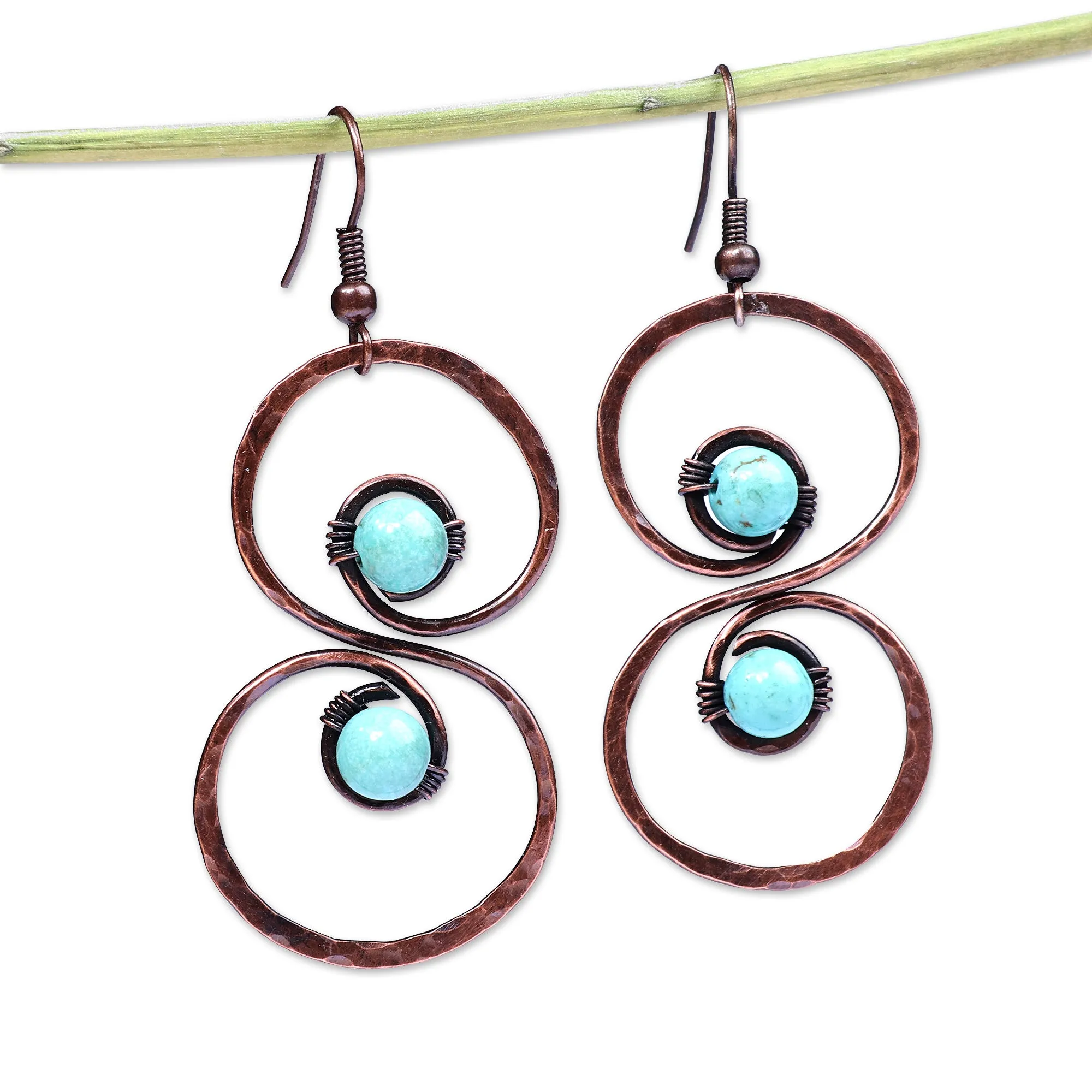 Copper and Reconstituted Turquoise Dangle Earrings - Boundless Glamour | NOVICA