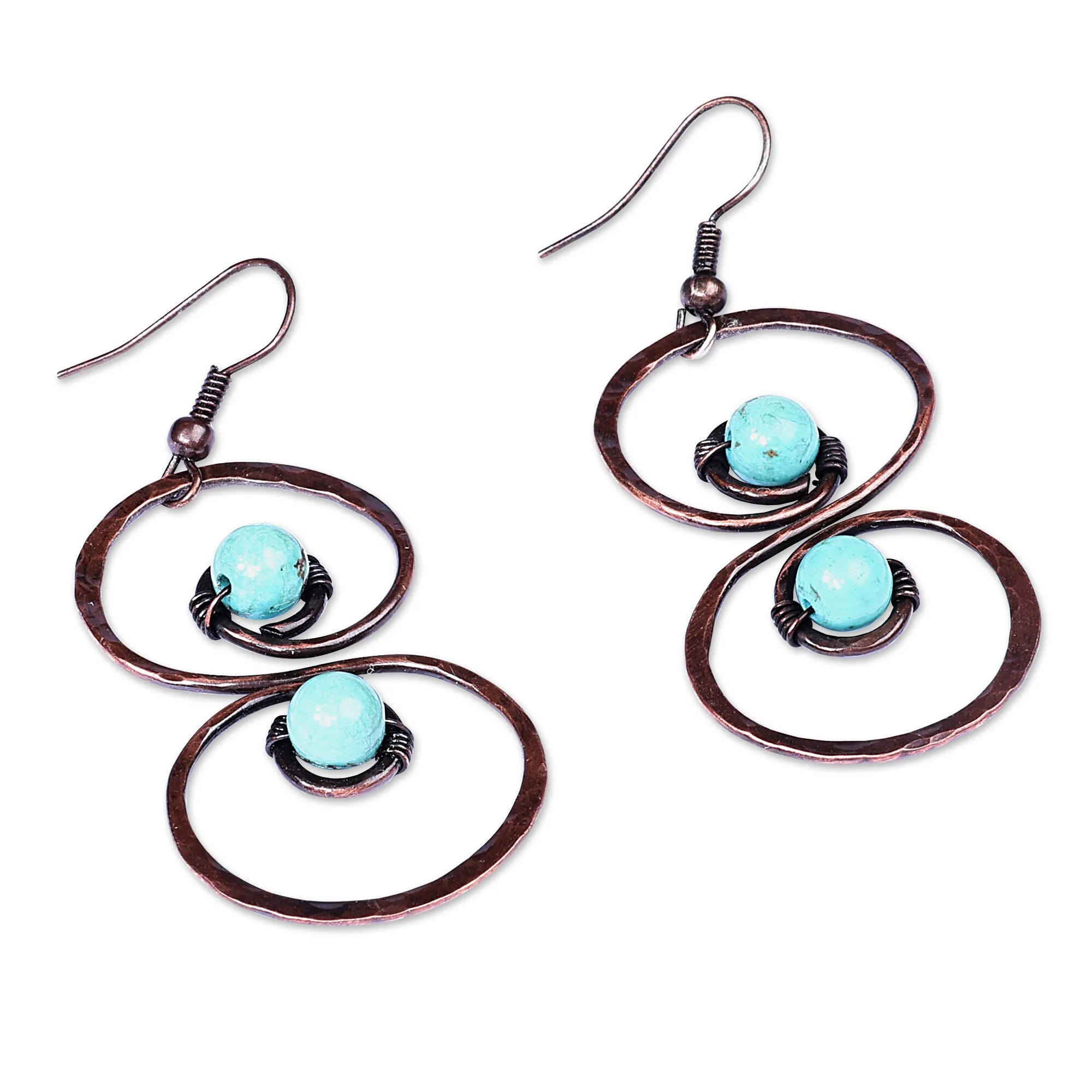 Copper and Reconstituted Turquoise Dangle Earrings - Boundless Glamour | NOVICA