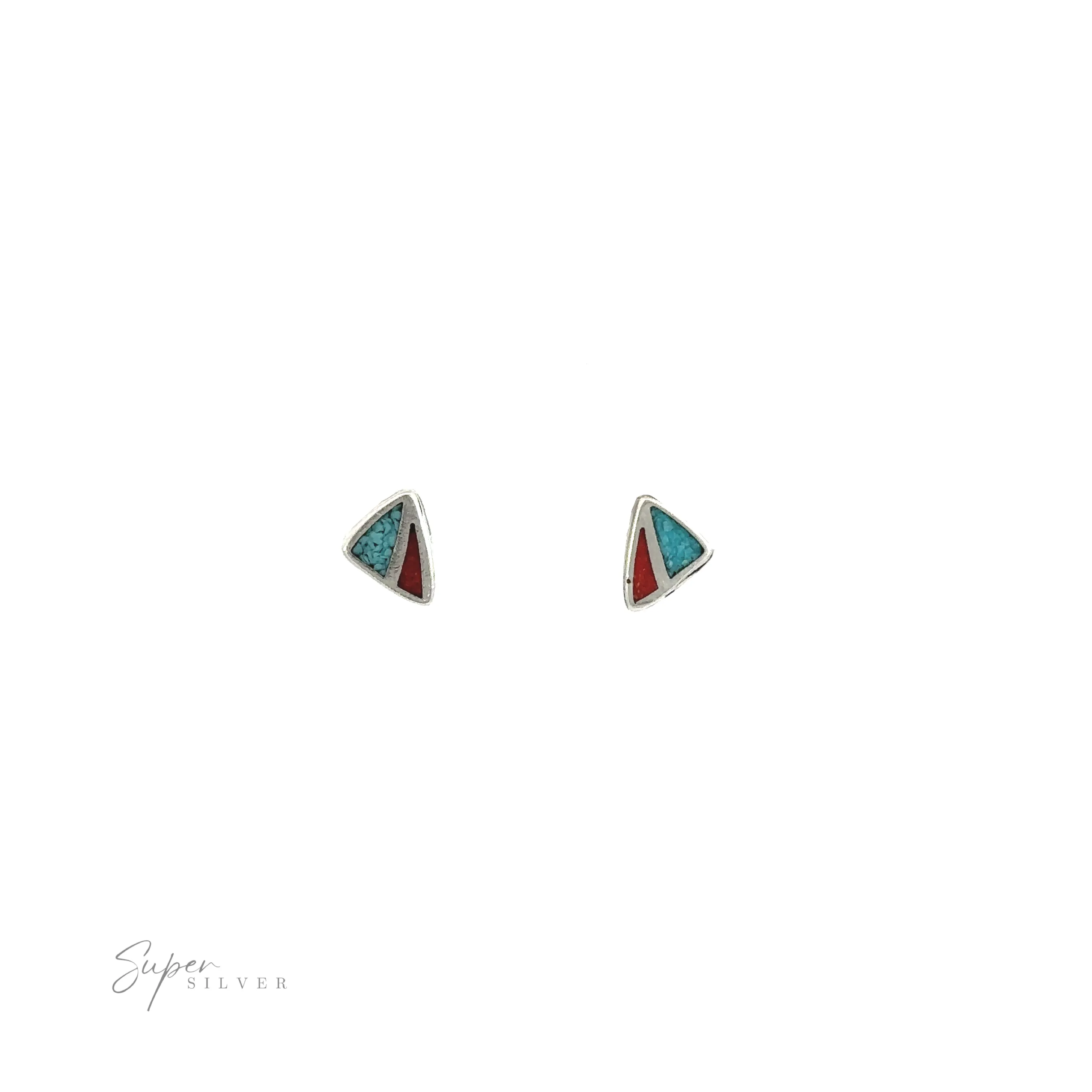 Coral and Turquoise Triangle Studs