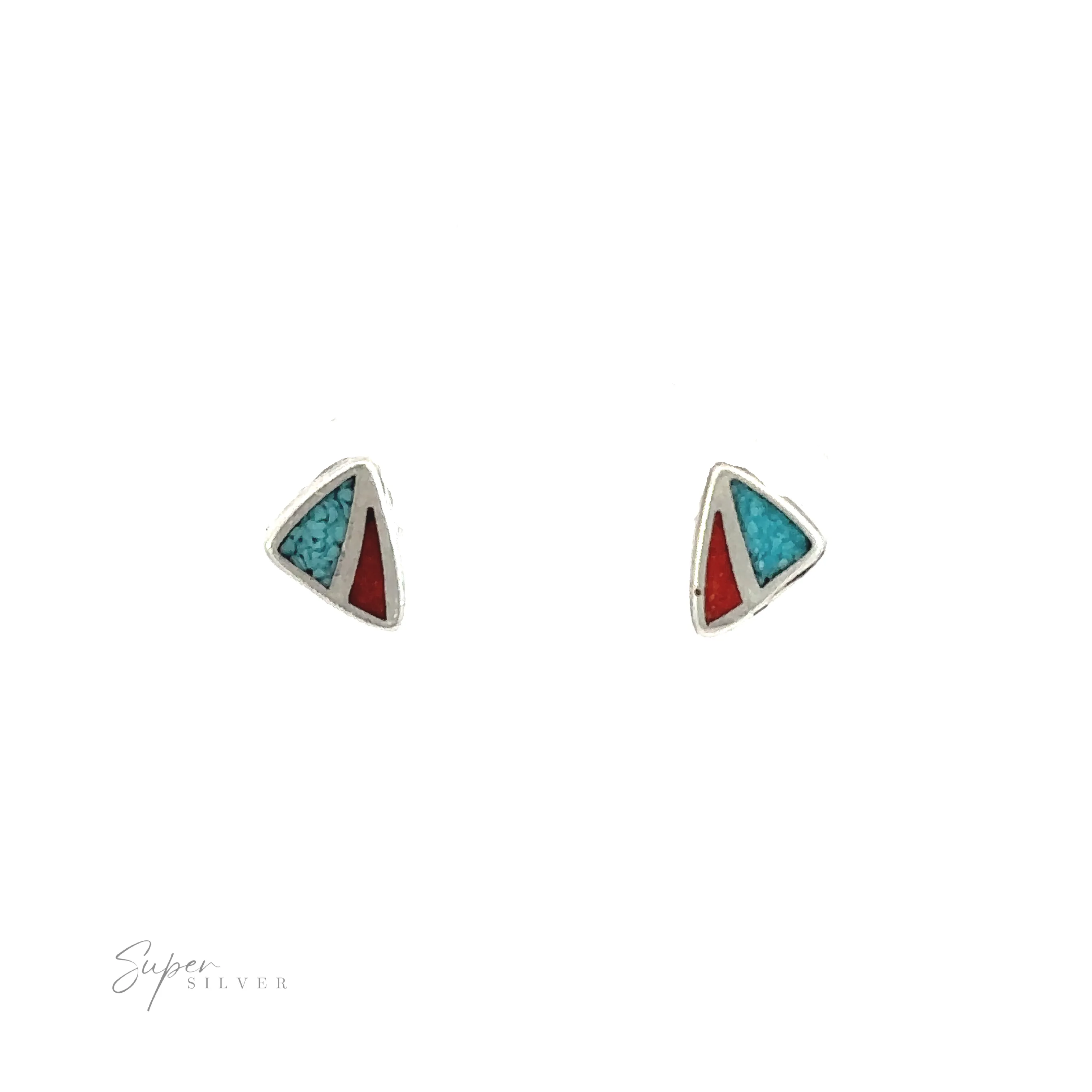 Coral and Turquoise Triangle Studs