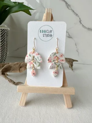 Coral Flower Garden Leafy Dangle Earrings