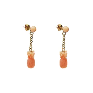 Coral Pineapple Dangling Earrings (14K)