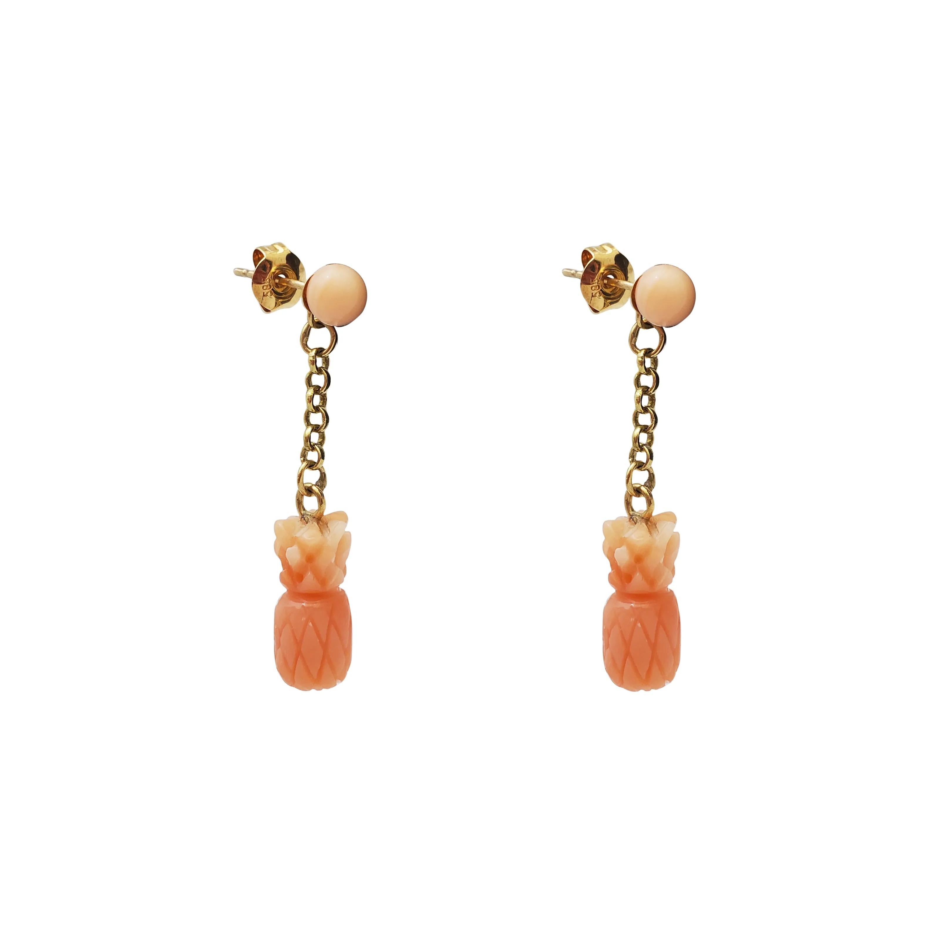 Coral Pineapple Dangling Earrings (14K)