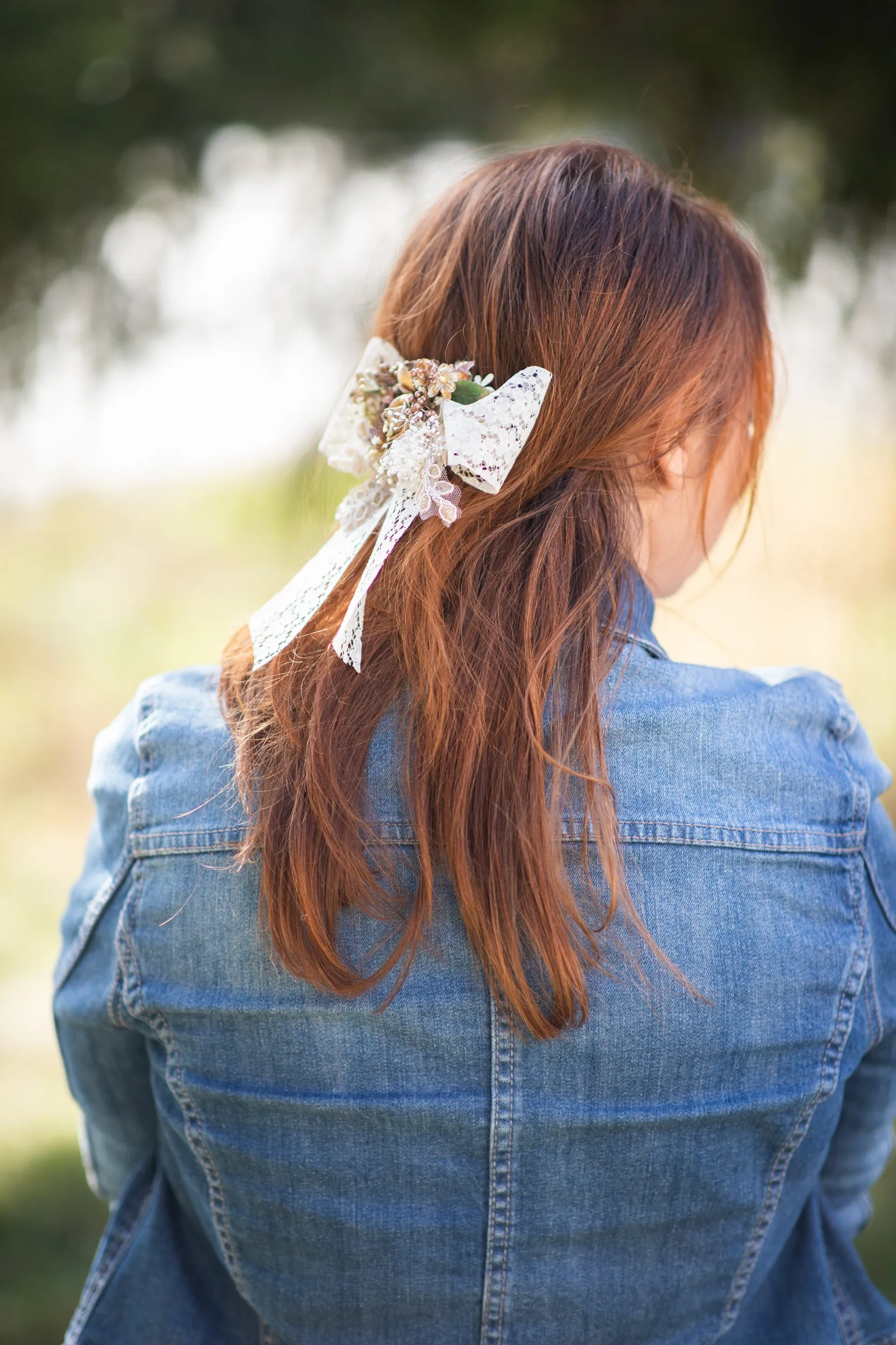 Cream flower hair bow Lace bridal barrette clip Wedding 2021 Vintage hair bow for bride Beige Ponytail hair clip Customisable Ivory Magaela