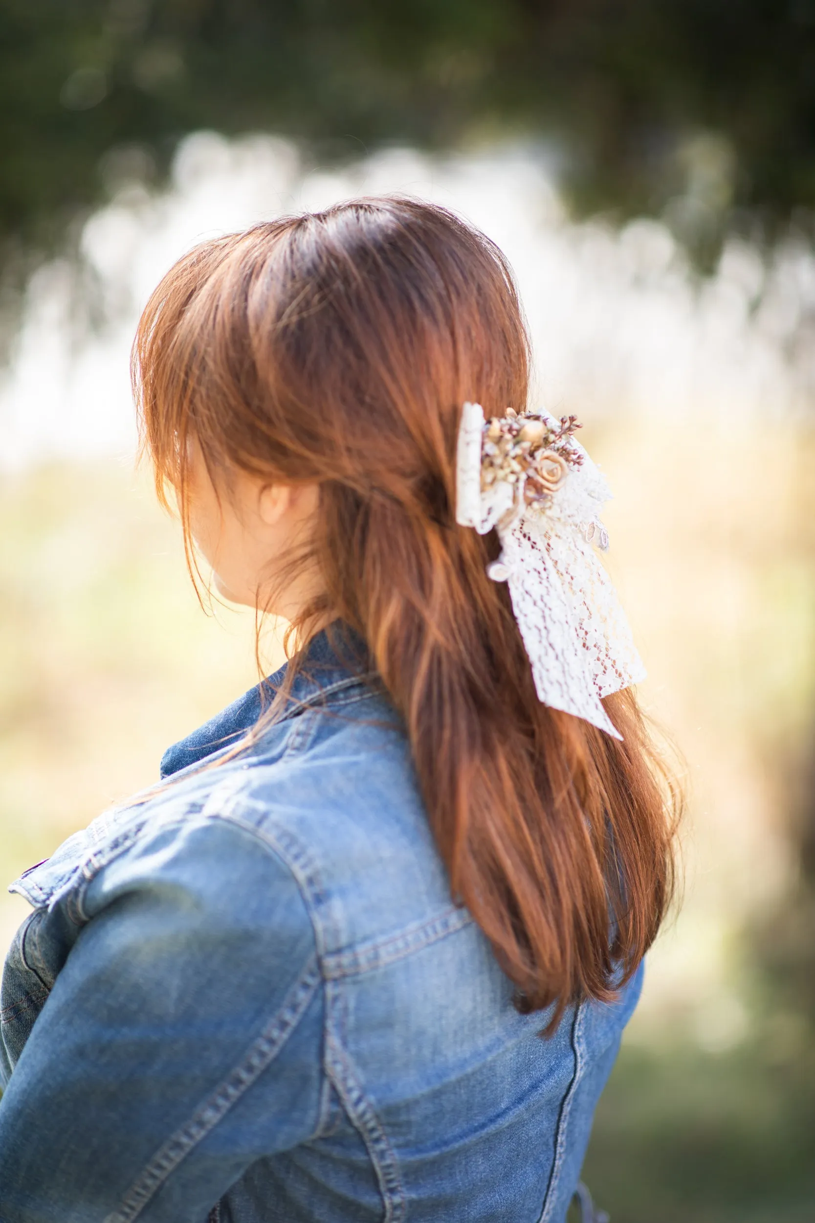 Cream flower hair bow Lace bridal barrette clip Wedding 2021 Vintage hair bow for bride Beige Ponytail hair clip Customisable Ivory Magaela