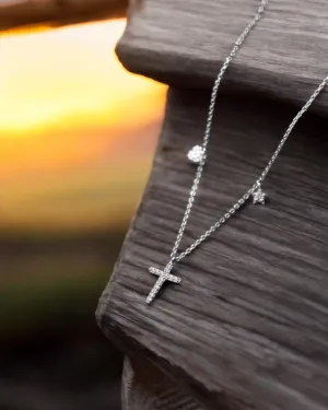 Cross Necklace with Star and Heart Charm Sterling Silver Hypoallergenic Luxury Dainty Jewelry KESLEY