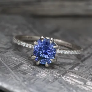 Diamond Accented Claw Ring Setting - Depicted with a Fantasy cut 1.5 carat Umba Sapphire (Setting Only, Center Stone Sold Separately)
