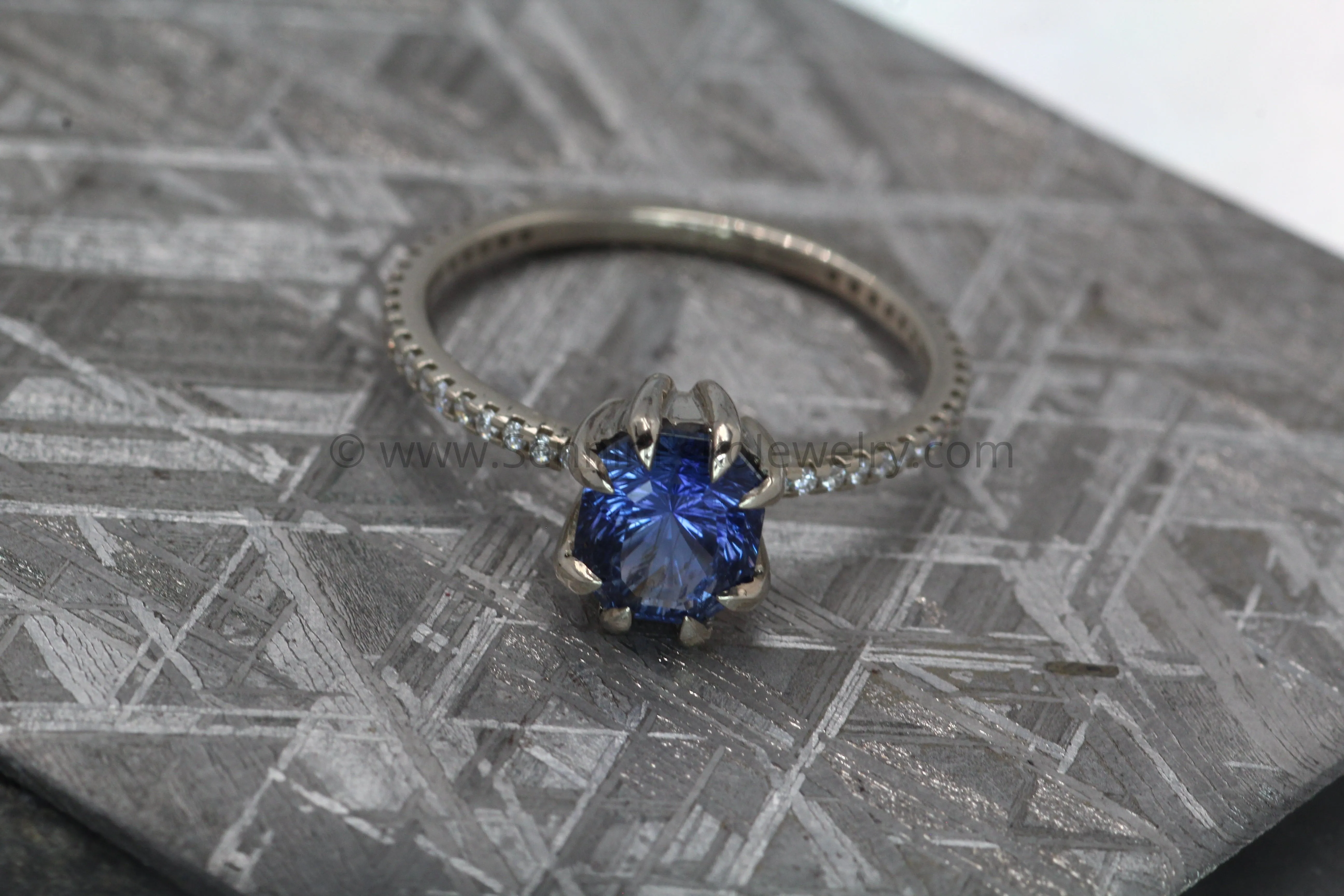 Diamond Accented Claw Ring Setting - Depicted with a Fantasy cut 1.5 carat Umba Sapphire (Setting Only, Center Stone Sold Separately)