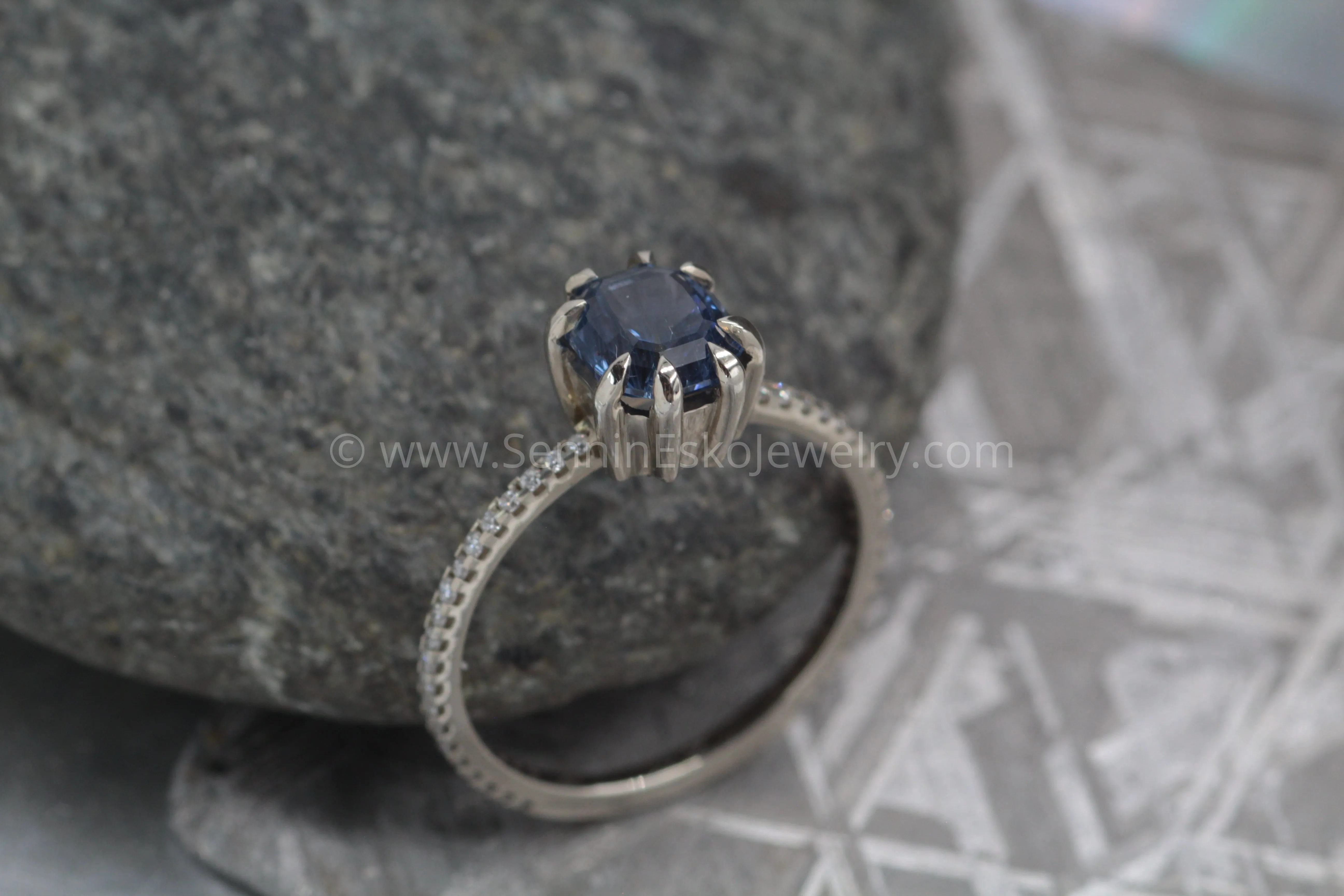 Diamond Accented Claw Ring Setting - Depicted with a Fantasy cut 1.5 carat Umba Sapphire (Setting Only, Center Stone Sold Separately)