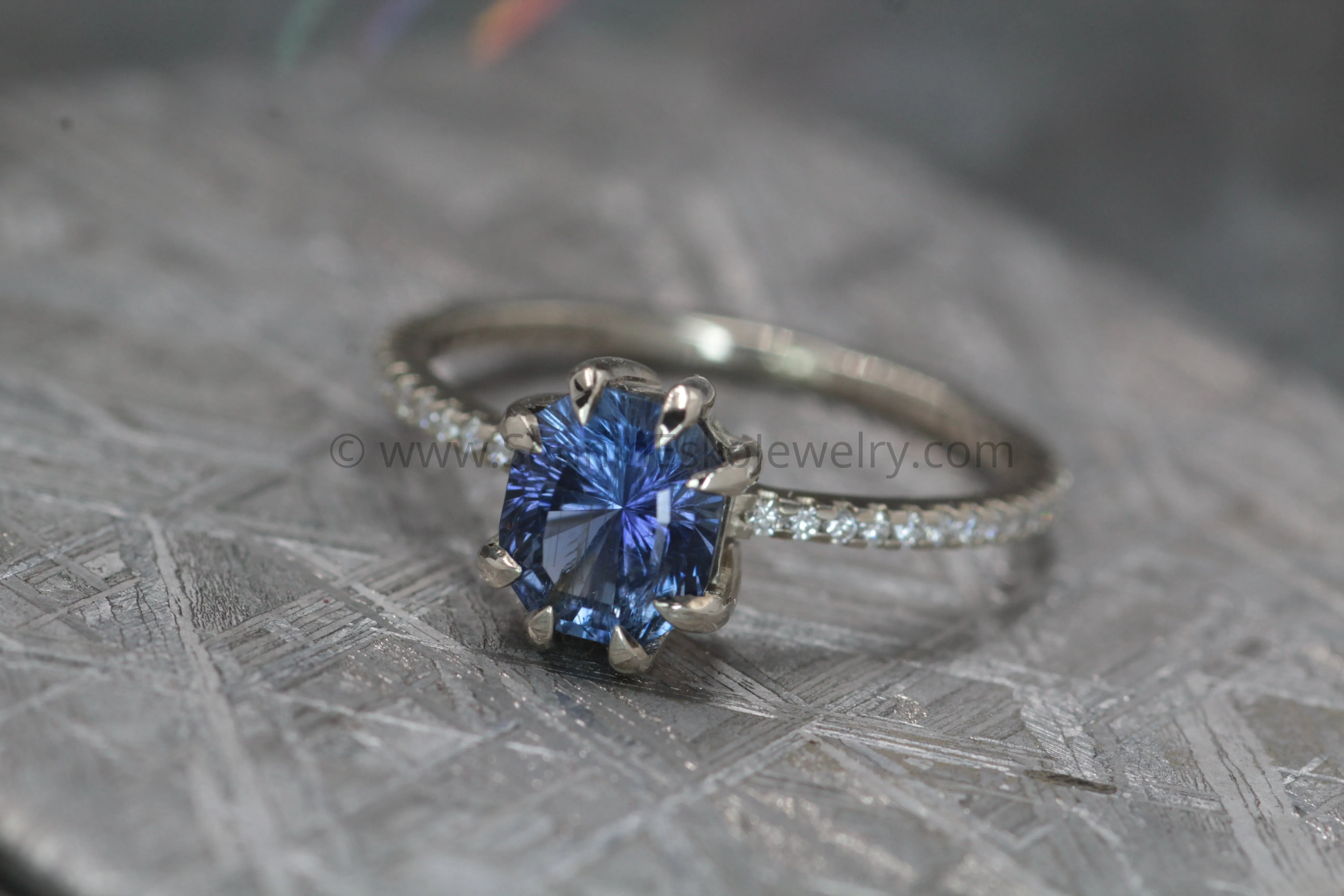 Diamond Accented Claw Ring Setting - Depicted with a Fantasy cut 1.5 carat Umba Sapphire (Setting Only, Center Stone Sold Separately)
