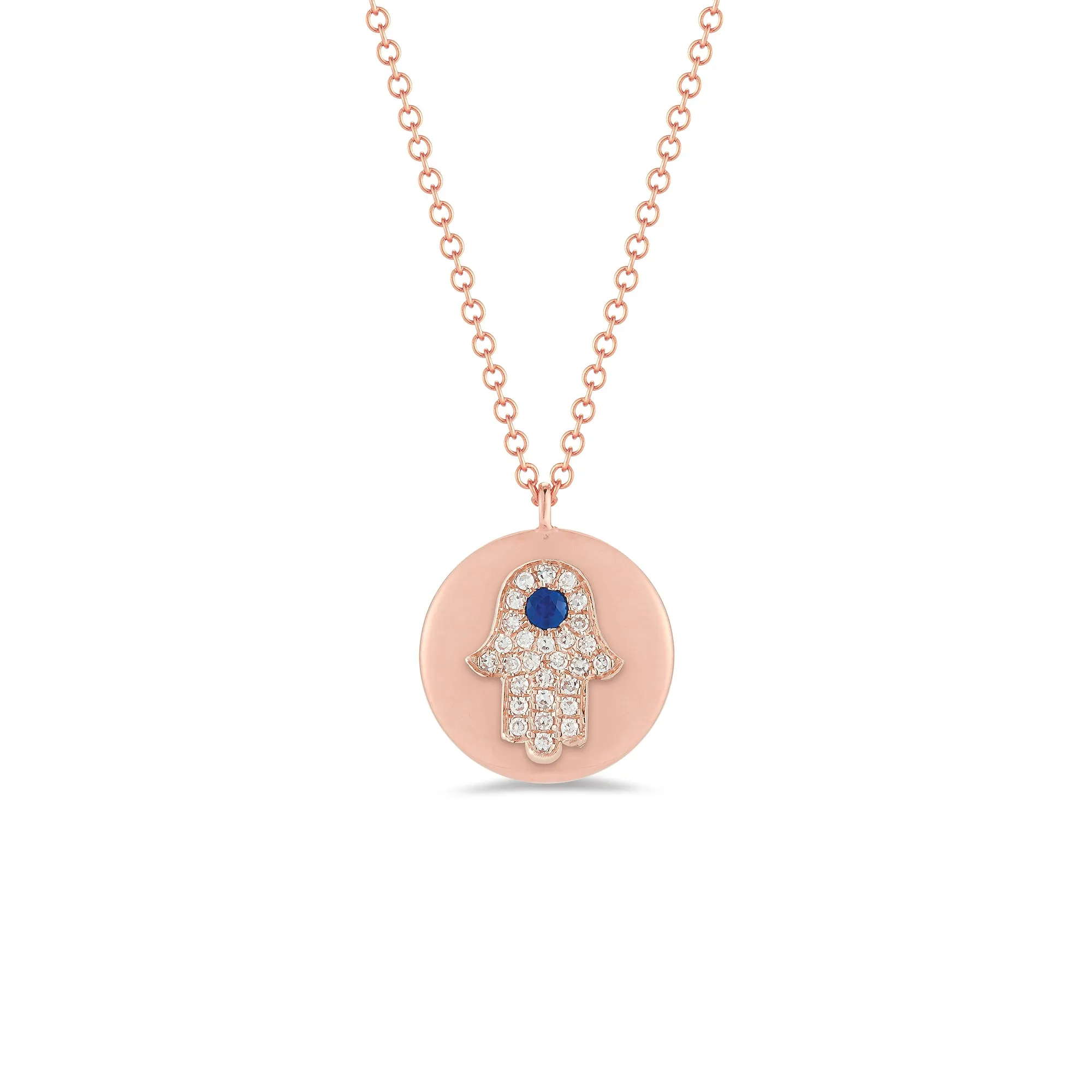 Diamond & Sapphire Hamsa Disc Pendant Necklace