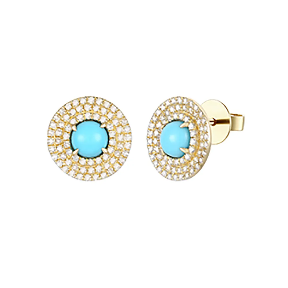 Diamond & Turquoise Oval Cut Studs 10.4x8.4mm