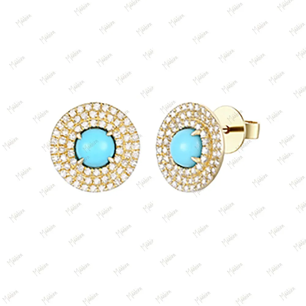 Diamond & Turquoise Oval Cut Studs 10.4x8.4mm