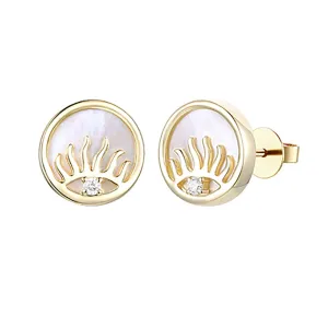 Diamond and Mother of Pearl Minimalist Round Studs 10mm