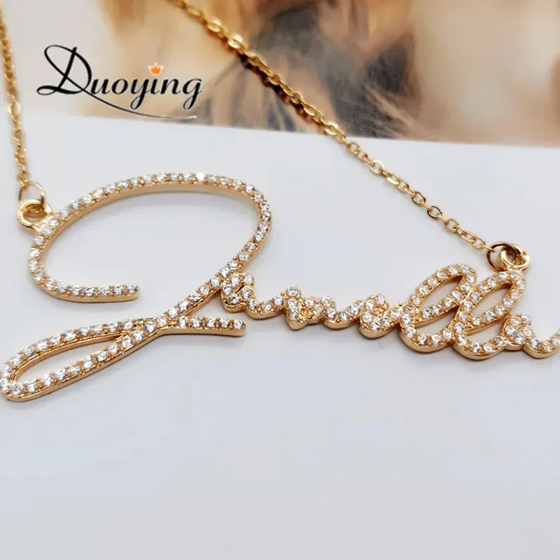 Duoying Zirconia Initial Letters Necklaces Women Personalized Necklace with Names Crystal Pendant Necklace Mom Gift