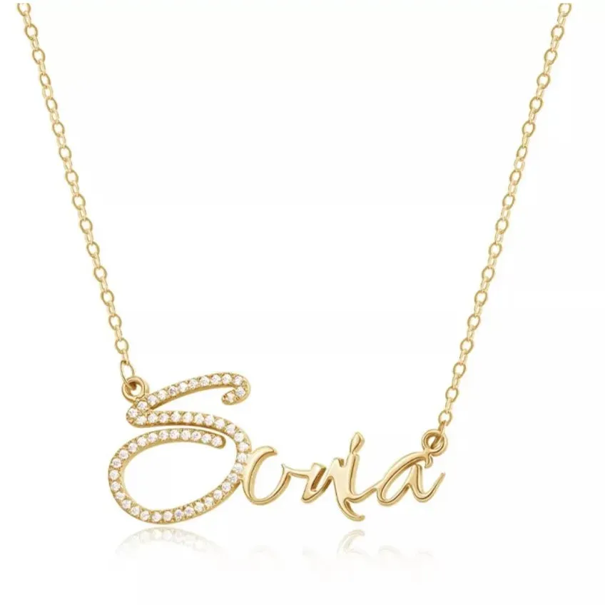 Duoying Zirconia Initial Letters Necklaces Women Personalized Necklace with Names Crystal Pendant Necklace Mom Gift