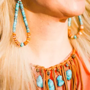 Earrings, Turquoise & Orange Spiny Oyster Heishi Loops, 352E - Sale!