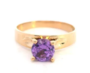 Elegant Yellow Gold Synthetic Pink Sapphire Ring - Modern and Chic
