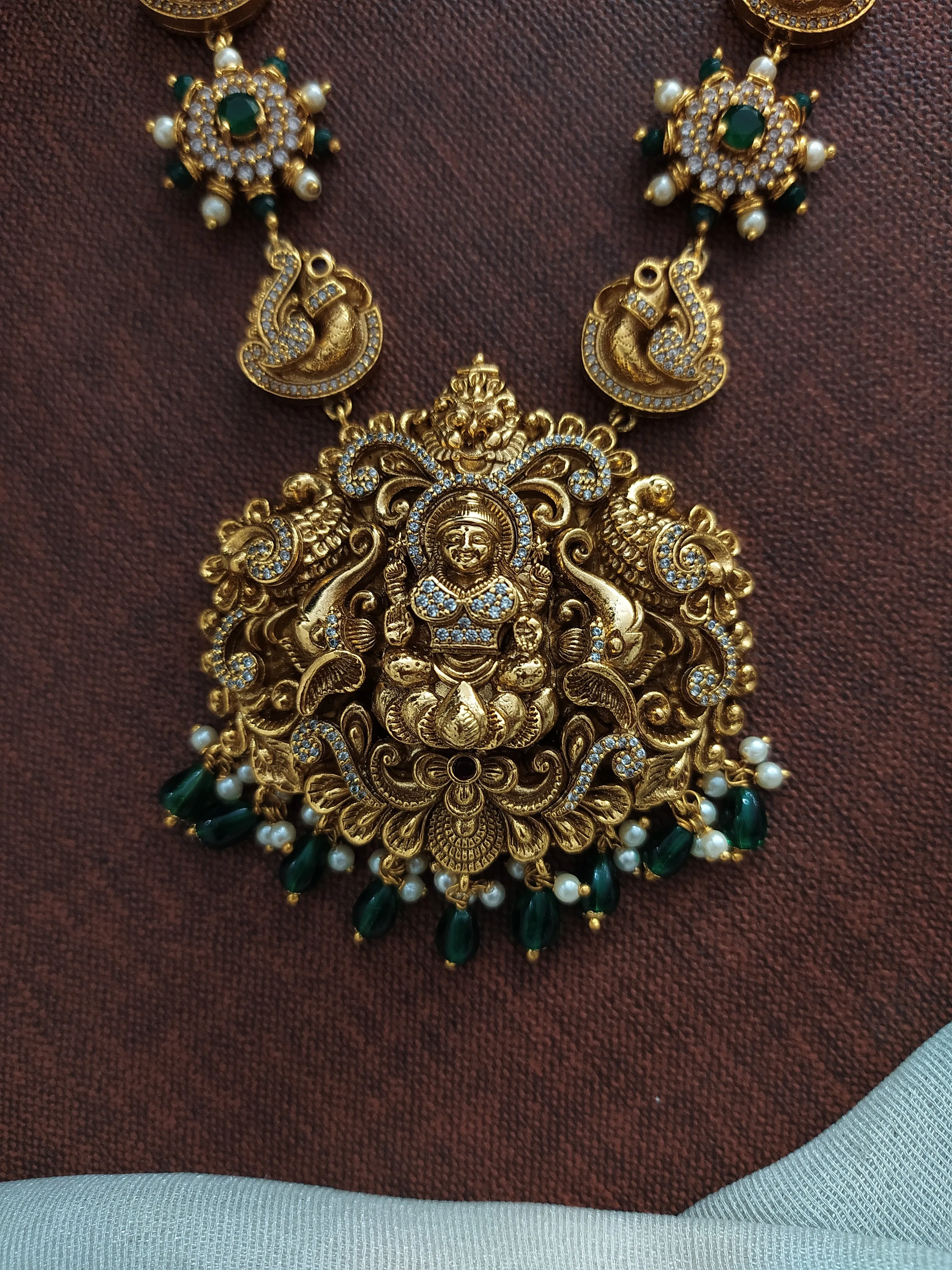 Embrace Divine Elegance With Antique Nagas Lakshmi Ji Floral Haram Set