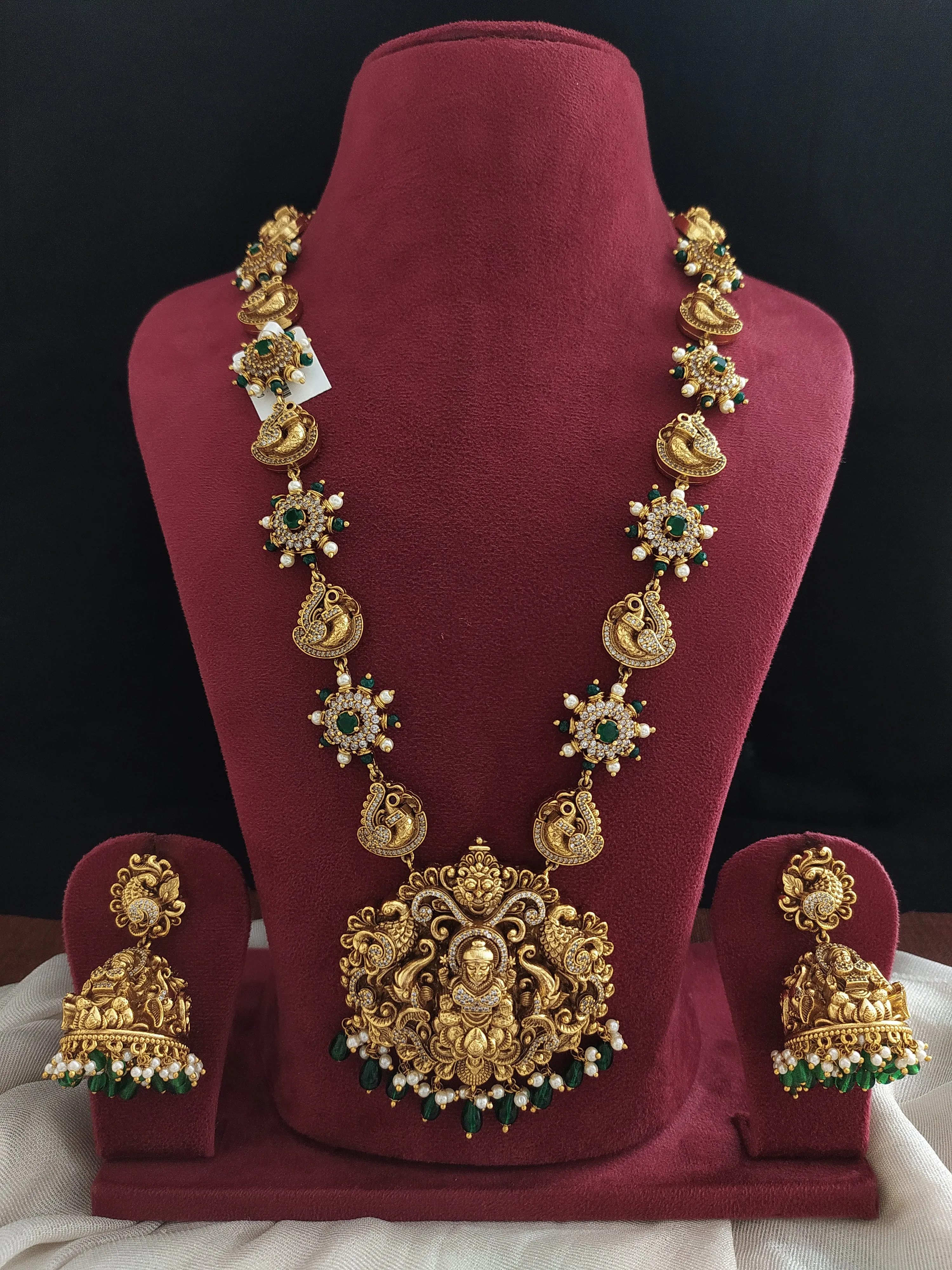 Embrace Divine Elegance With Antique Nagas Lakshmi Ji Floral Haram Set