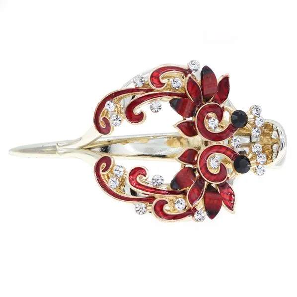 Enamel Hinged Hair Clip Claw Barrette w/ Rhinestones Two Peacocks