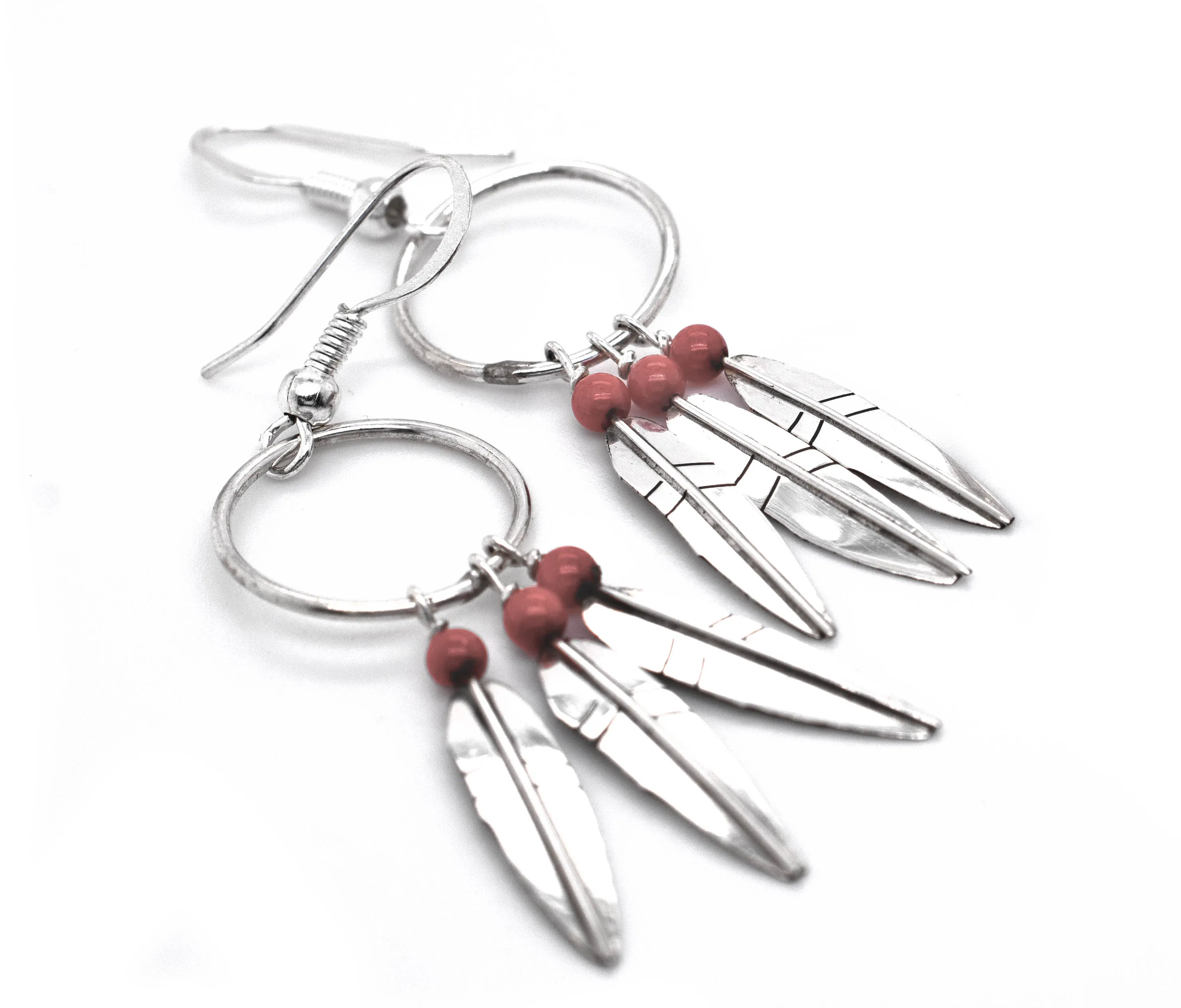 Enchanting Zuni Feather Earrings With Coral Or Turquoise Beads