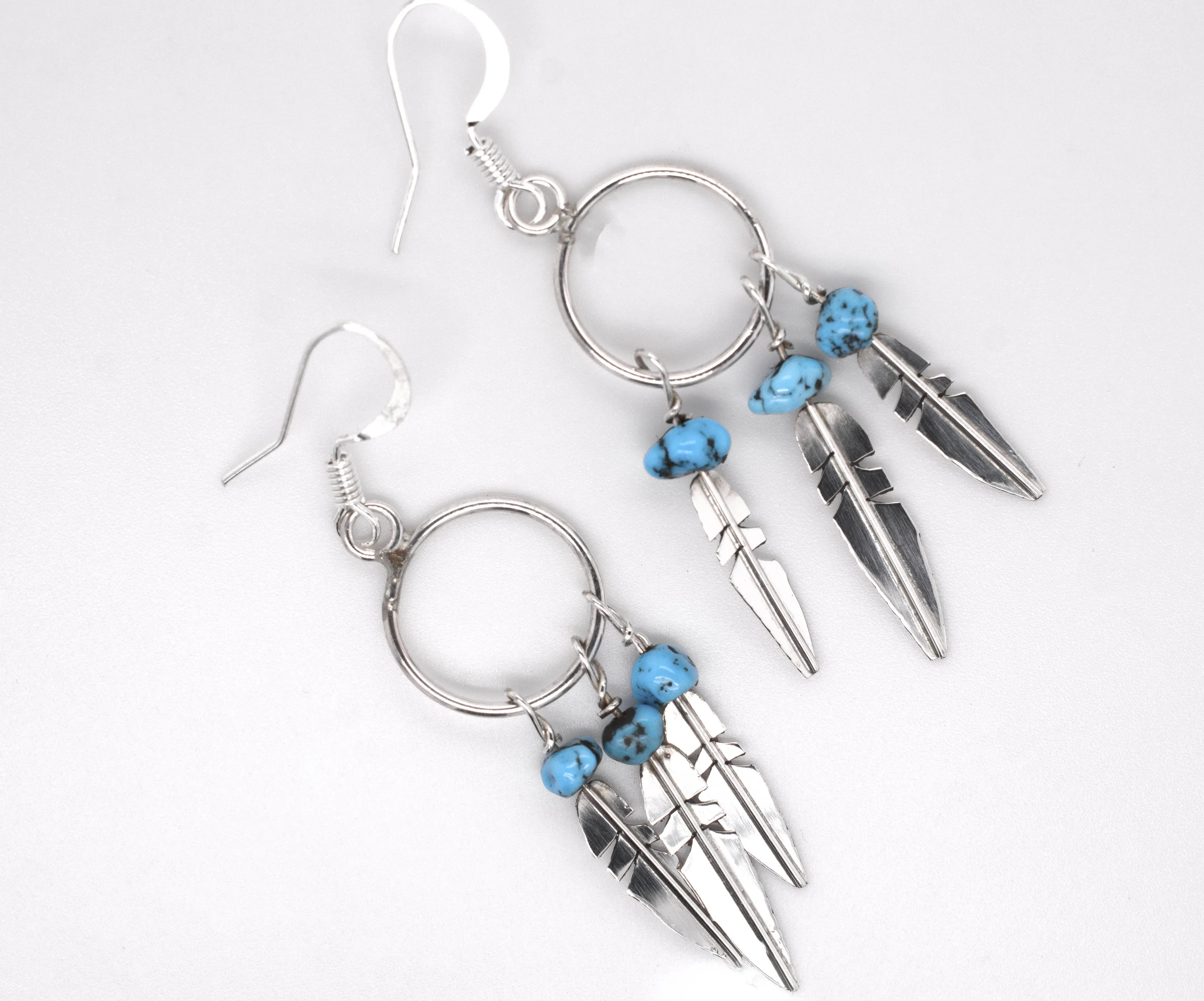 Enchanting Zuni Feather Earrings With Coral Or Turquoise Beads