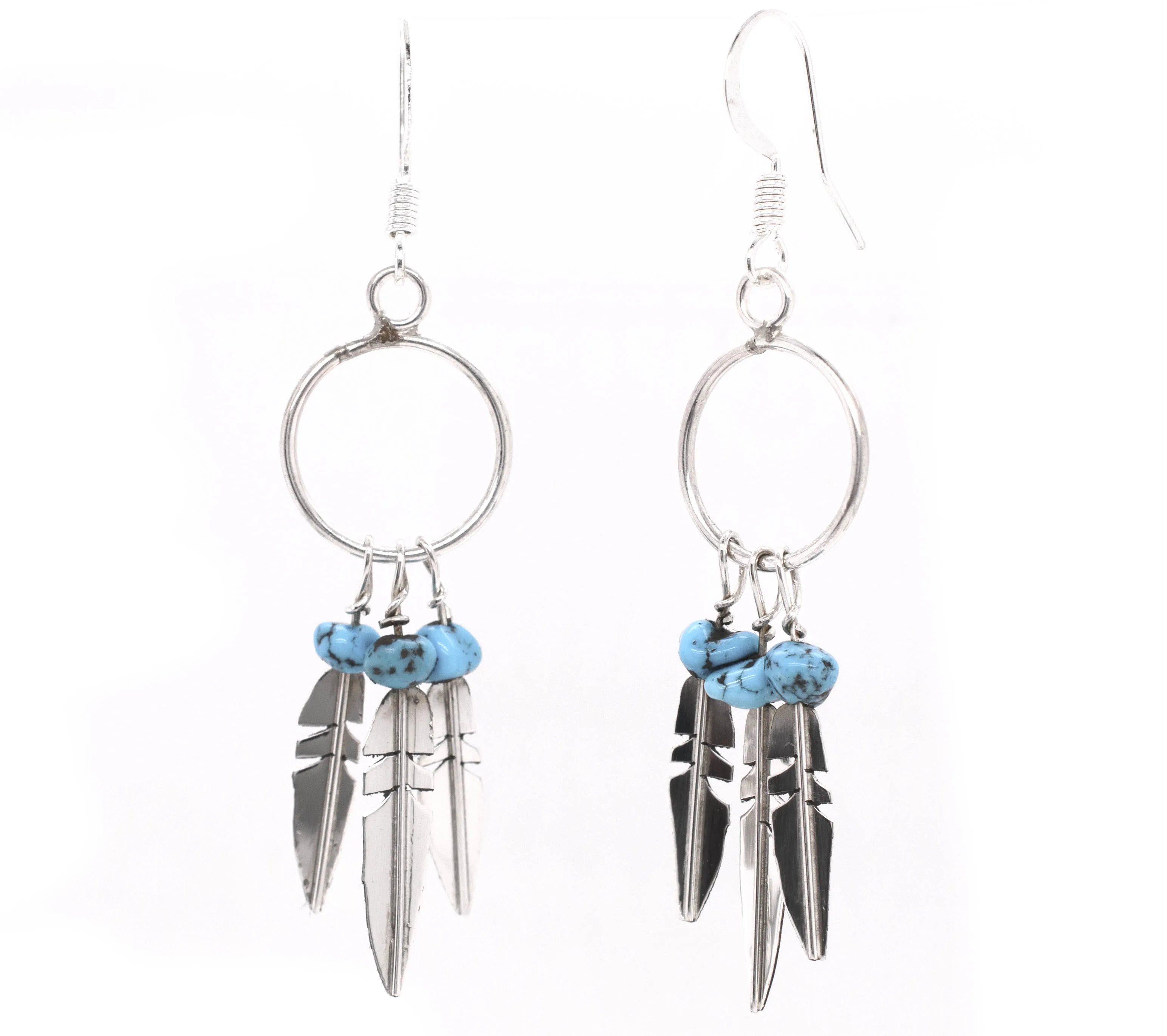 Enchanting Zuni Feather Earrings With Coral Or Turquoise Beads