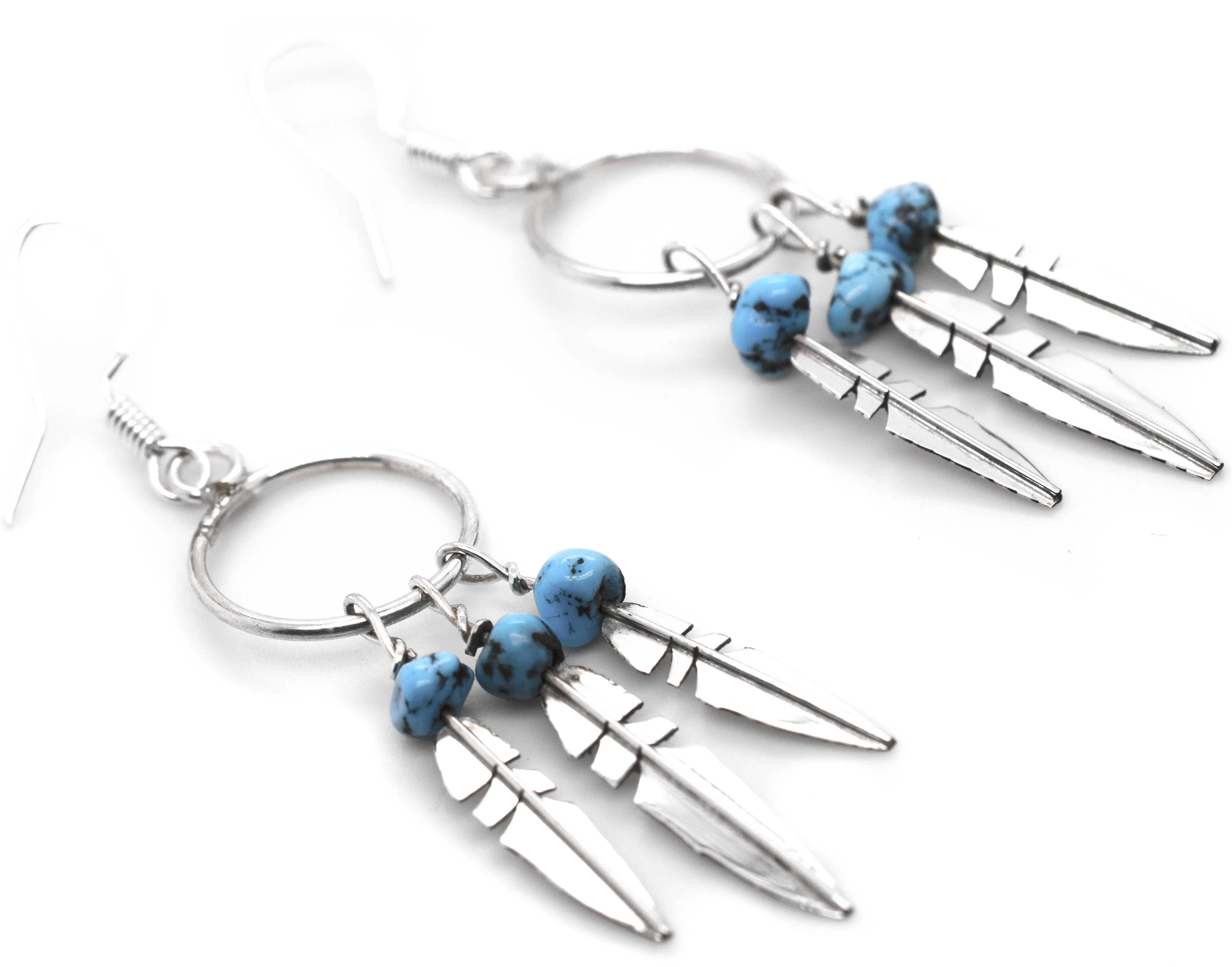 Enchanting Zuni Feather Earrings With Coral Or Turquoise Beads