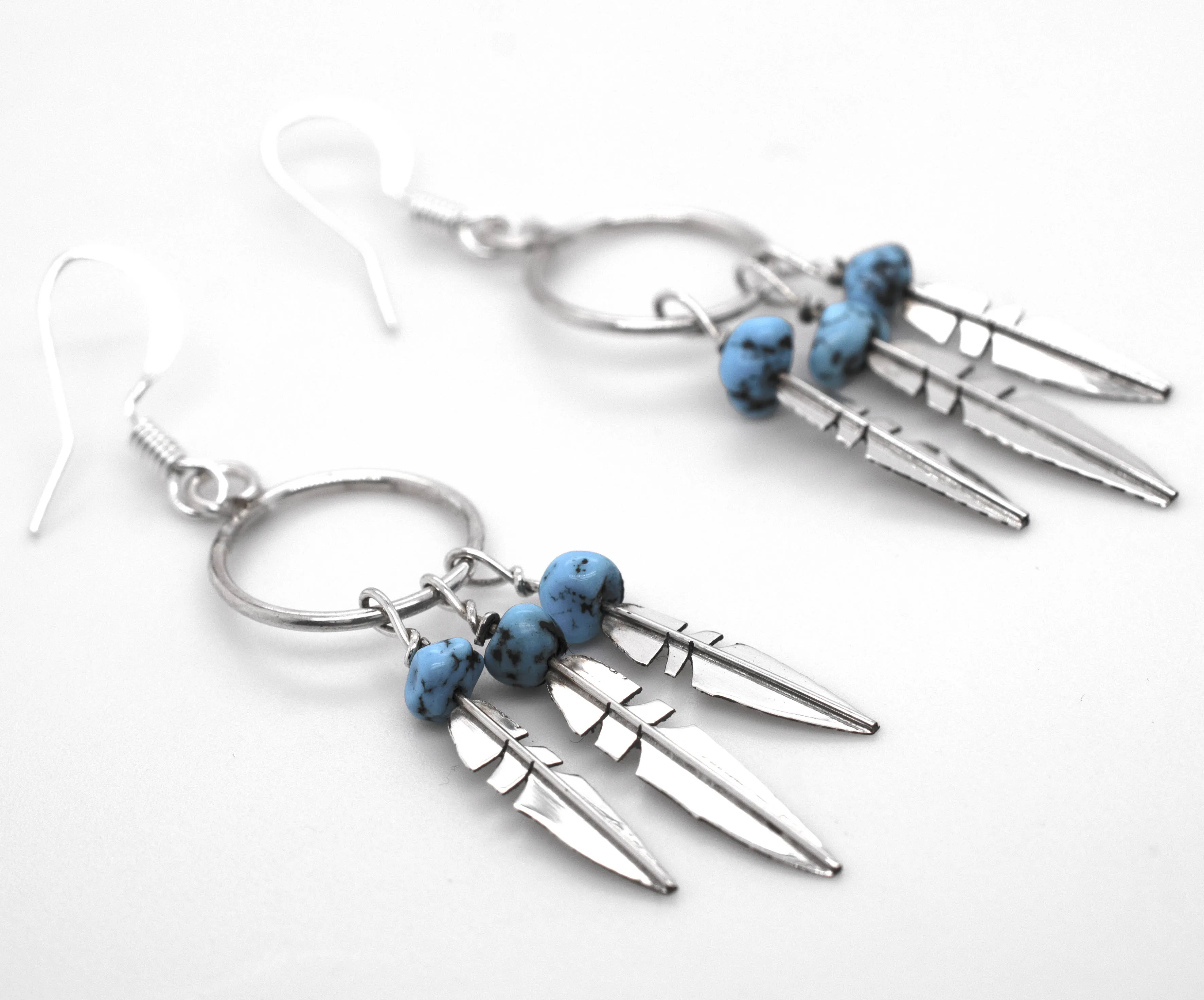 Enchanting Zuni Feather Earrings With Coral Or Turquoise Beads
