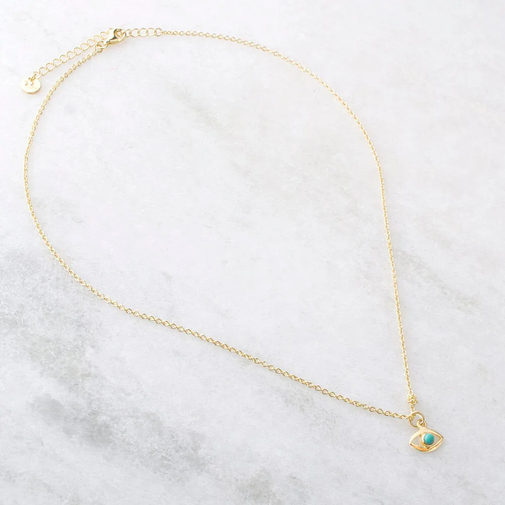 Evil Eye, Gold Vermeil Necklace Turquoise